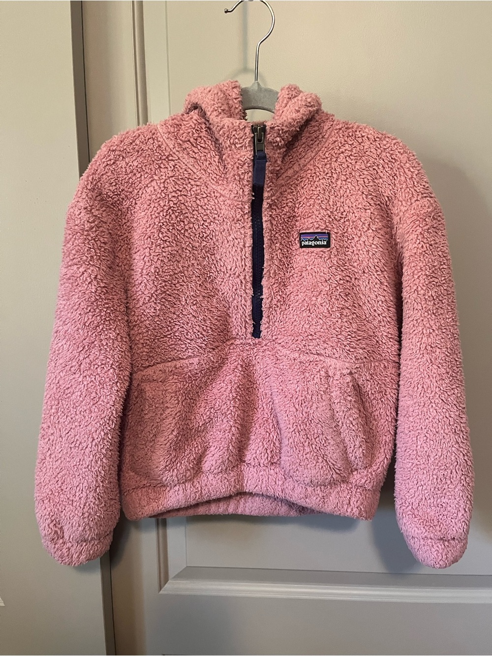 Patagonia Kids Pink Sherpa Half-Zip Hoodie